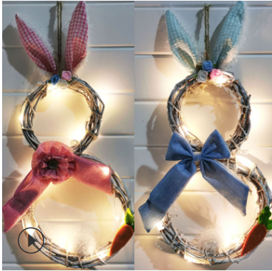 Easter decorations with lights, rattan wreaths, wreaths, family ornaments, window props