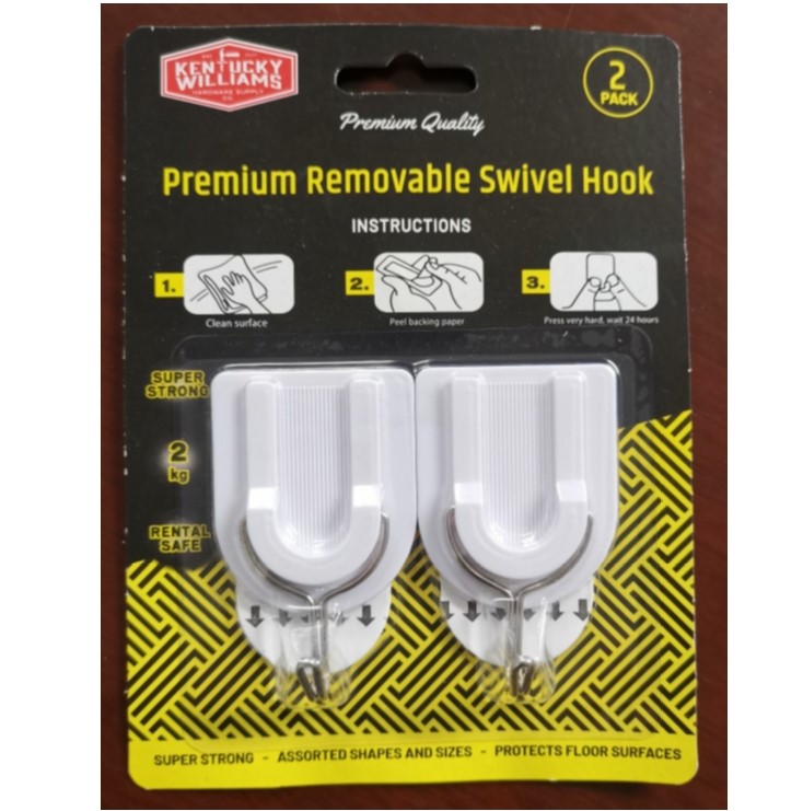 Removable Hooks Swivel Plastic 40mm x 50mm 2pk (Holding Weight 2kg)